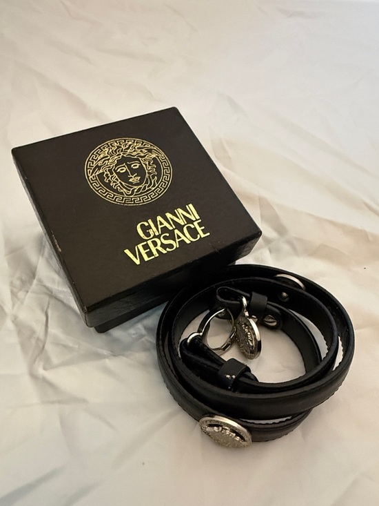gianni versace Accessories - Versace Black Leather Medusa Belt with Silver Medallions